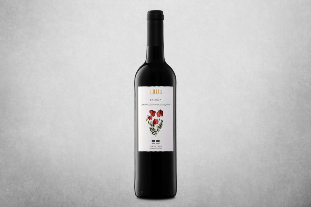 Botella de vino variedad tinto crianza. Bodega LAUS